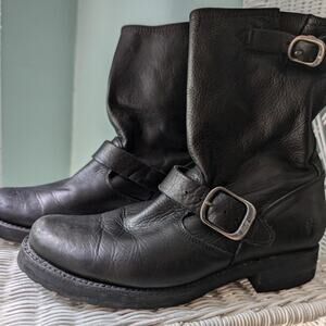 Frye Black Leather Slouchy Buckle Boots